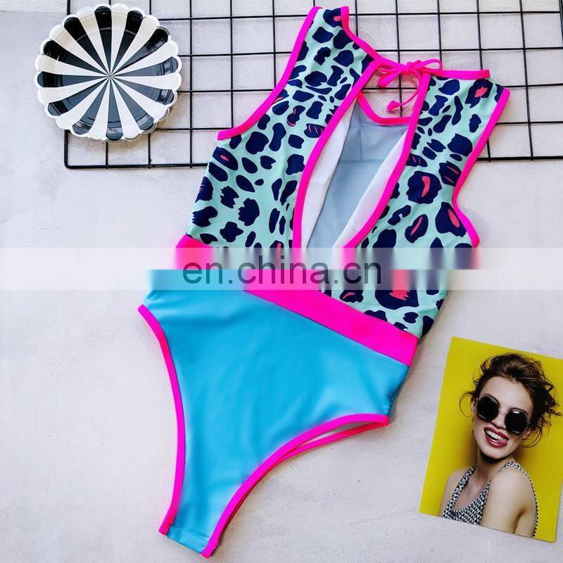 Women 2019 Patchwork Mesh New High Cut Beach Bikini Leopard Print Sexy Thong Swimwear Mujer Padded Hollow Beauty Back Swimsuit