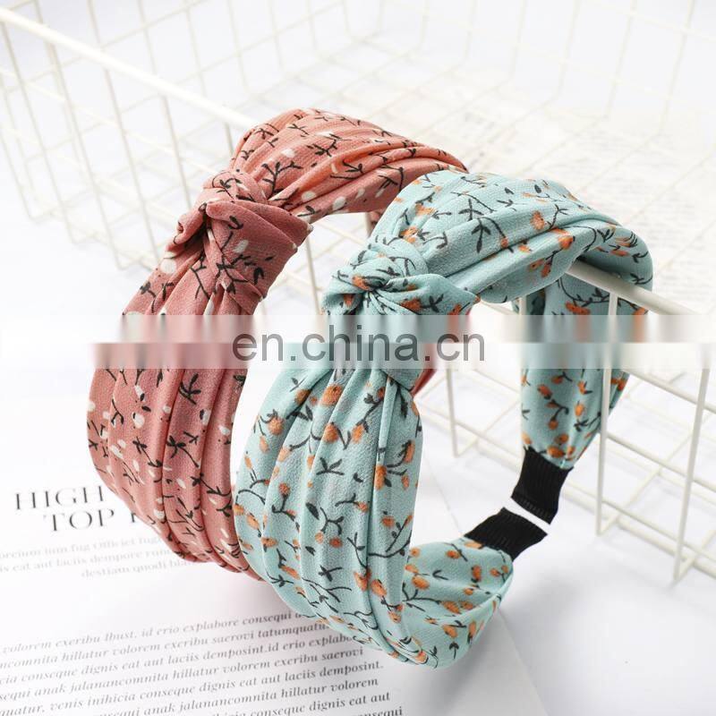 fashion flower printing chiffon headbands sports yoga spa cotton women sweat headbands 4colors