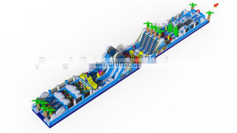2020 Outdoor Ocean theme giant inflatable course with ocean ball pool for kids