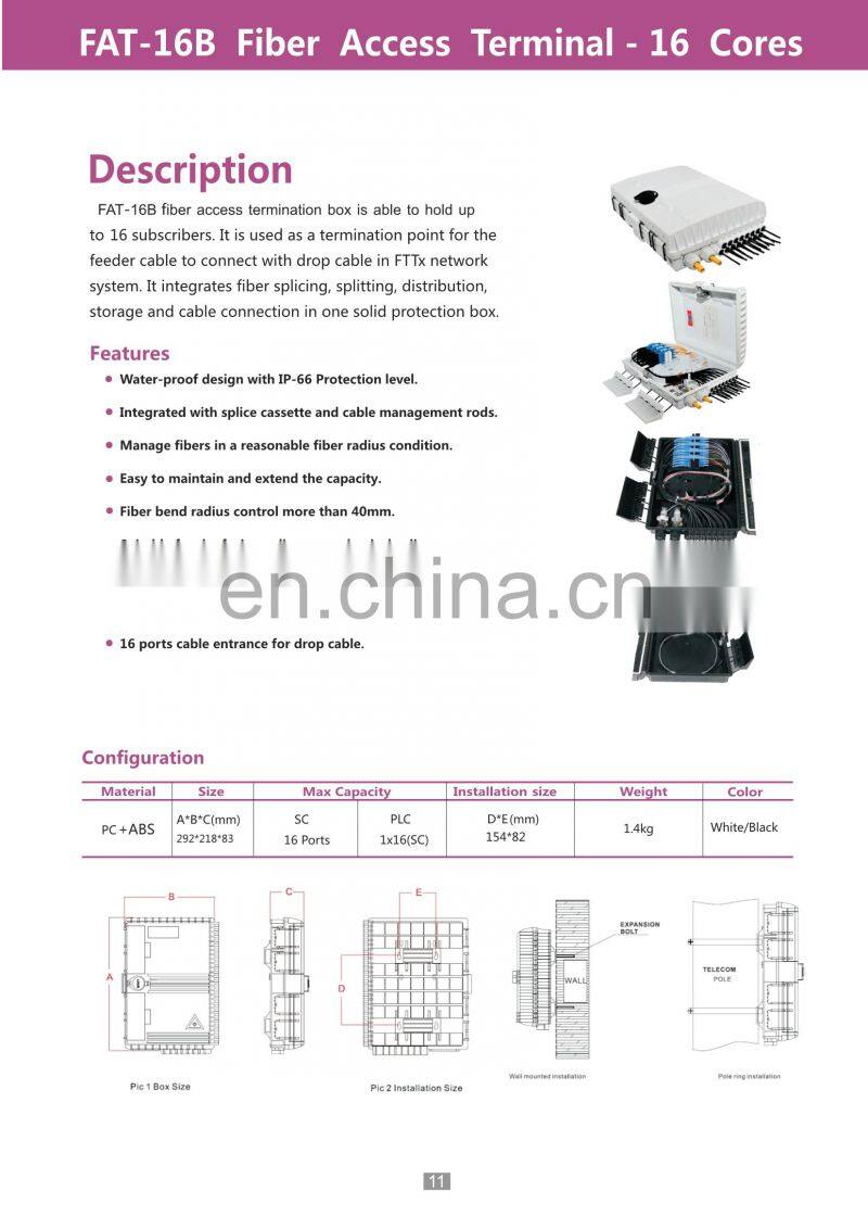 ftth 16cores indoor fiber optic distribution box with 1*16 plc splitter