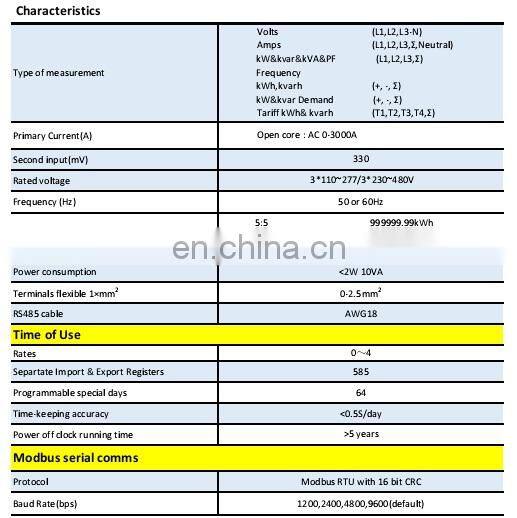 EM537 CT O series 3 Phase RS485 Modbus 333mV/100mV CT Connected Electricity Energy Meter