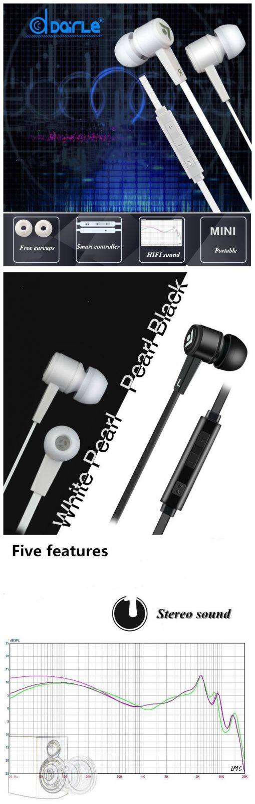 3.5mm connector for mobile phone in-ear wired plastic earphone stereo sound headphone with mic and volume control