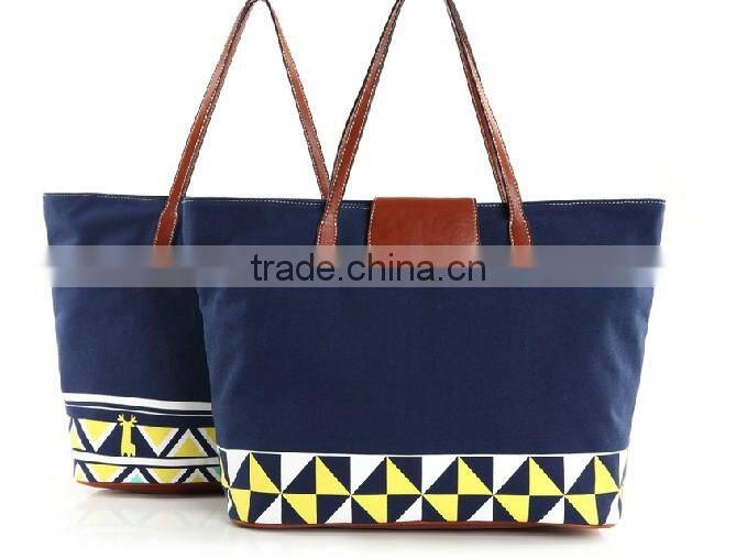 2013 Wholesale Embroider Flower Canvas Tote Beach Bag