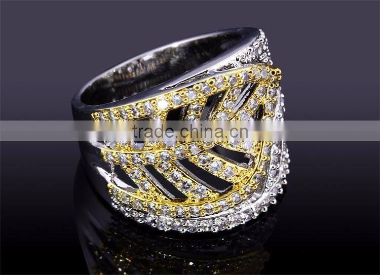 New Design Leaf Shape 2-Tone Inlay Jewelry Luxury Cocktail Party Ring Bijoux