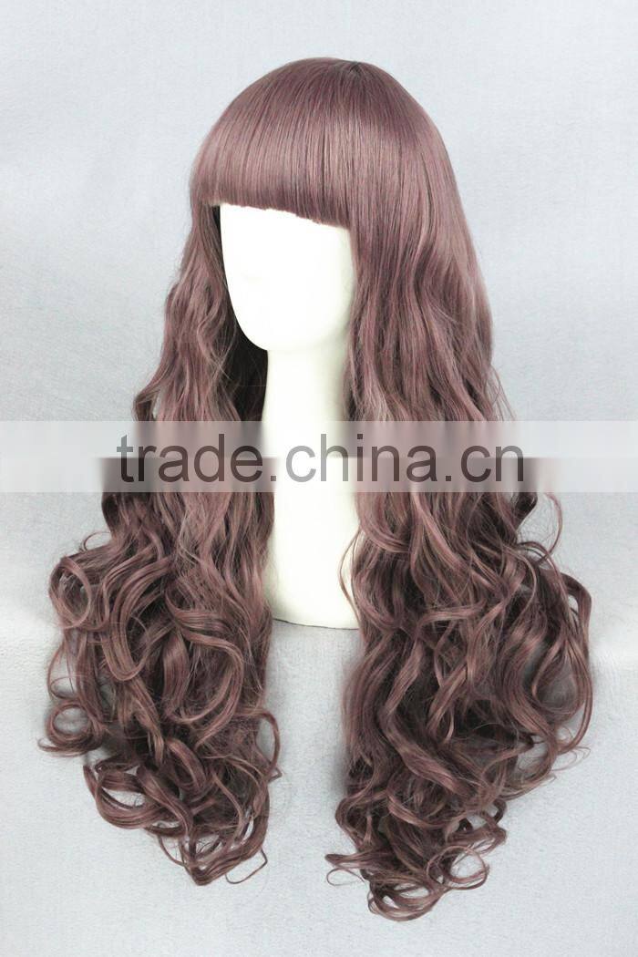 cheap medium 70cm dark brown wave Lolita style synthetic cosplay wig
