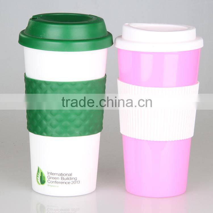 Double Wall PP Plastic Coffee Cup with Lid and Sleeve