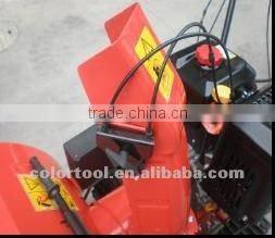 Two-stage track snow thrower