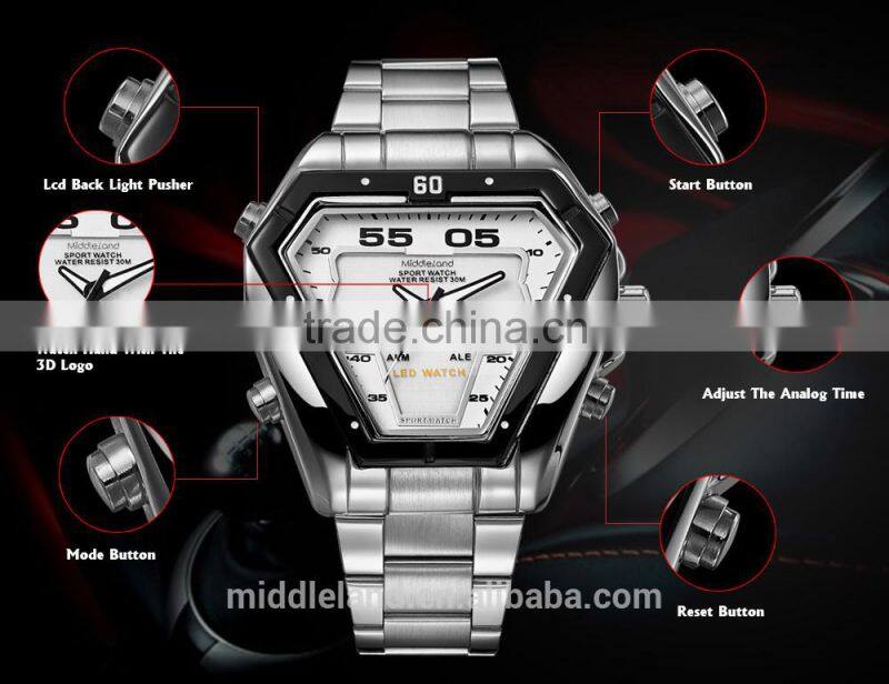 MIDDLELAND Stainless Steel Watch Band Alloy Watch Case Smart Waterproof Men's LED Light Up Watches