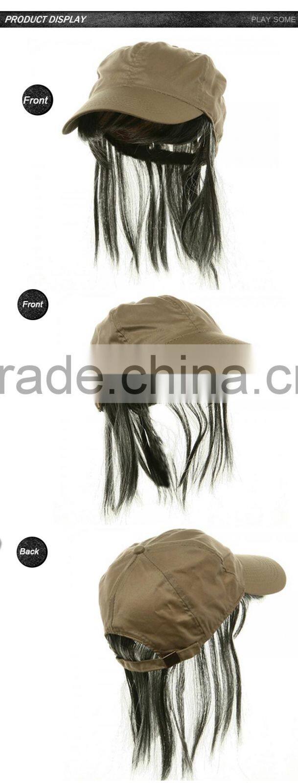 Wholesale custom baseball cap hats with hair attached for women