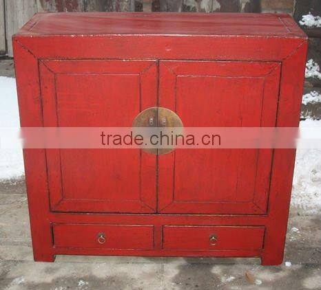chinese antique red living room cabinet with two door two drawer
