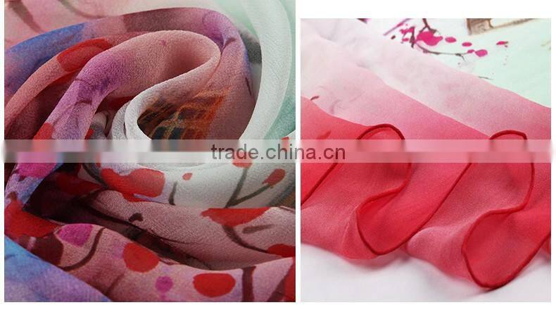 2016 summer high quality digital printed 100%pure silk scarf, hangzhou factory silk scarf shawl,modern vintage style scarf