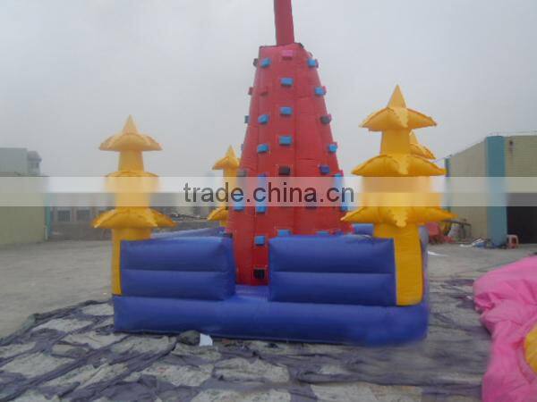 EN14960 certified commercial inflatable climbing wall, red tower theme climbing wall