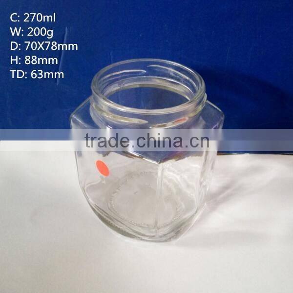 280ml 10oz hexagon glass jar for jam with twist off lid