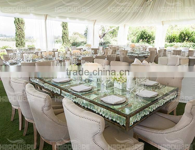 iron frame fabric base glass top square wedding banquet table