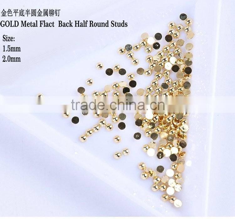 Gold & Silver Flact Back Half Round Metal Nail Art Studs Nail Decoration Rivet
