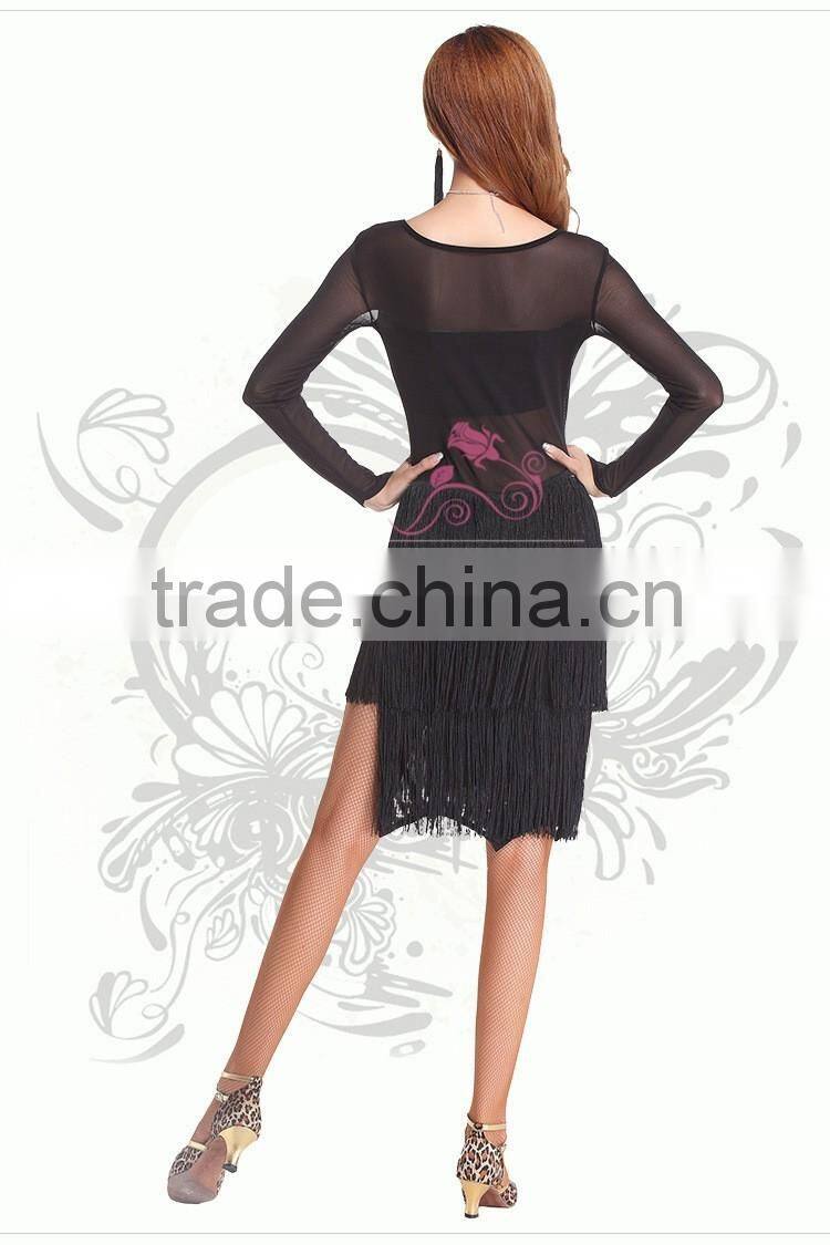 2016 Wholesale black latin dance dress for women sexy tassel dance skirt latin dance performance costume on sale