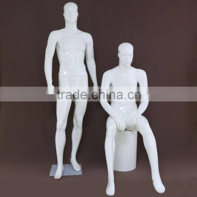 Window display sitting cool Full body muscel men frock mannequin male