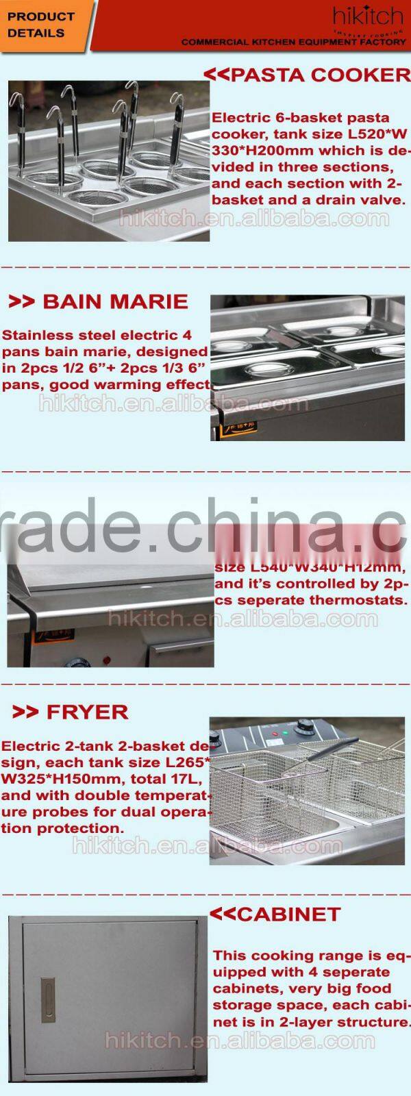 Freestanding stainless steel fryer griddle pasta cooker bain marie with cabinet