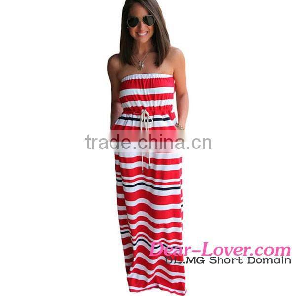 2016 Nautical Red Stripe Print Strapless long maxi kaftan dress india