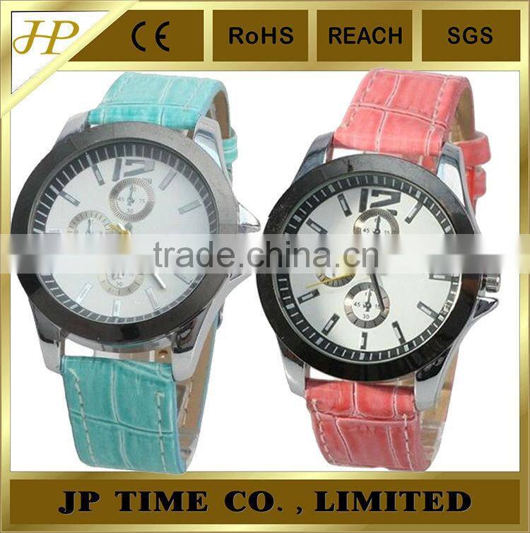 PU Leather middle quality 3 hands analog quartz perfect japan movement watch