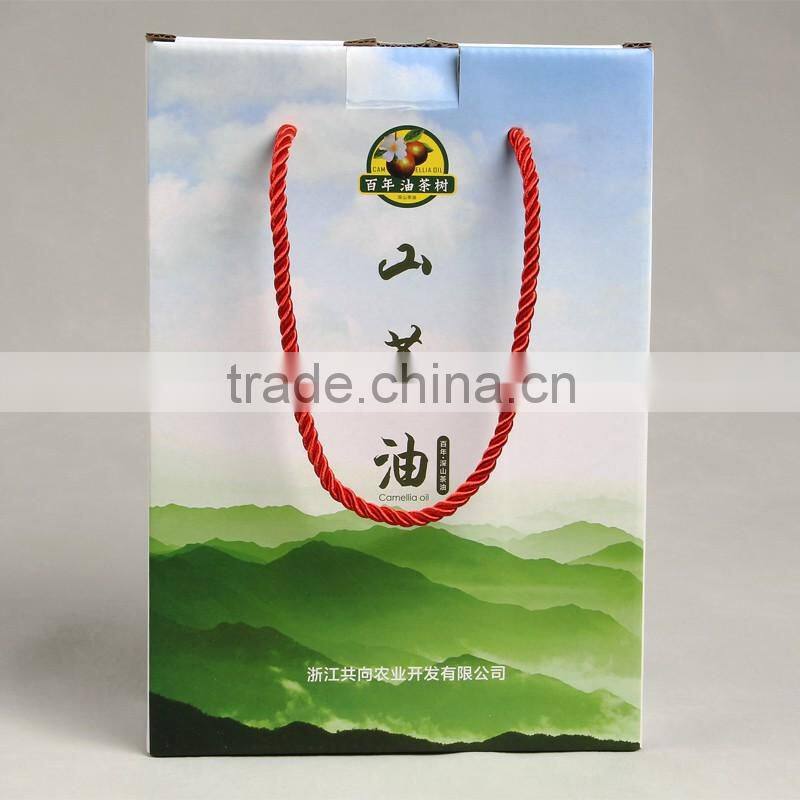 Corrugated paper packaging box for China tea-seed oil packing box with nylon string