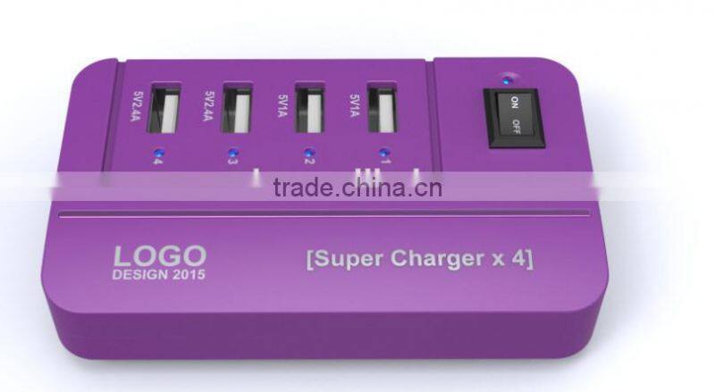 20W 4 Port Multiple USB Family-sized Desktop Rapid Charger Multi Travel Power Adapter for USB-Charged Devices(Black)