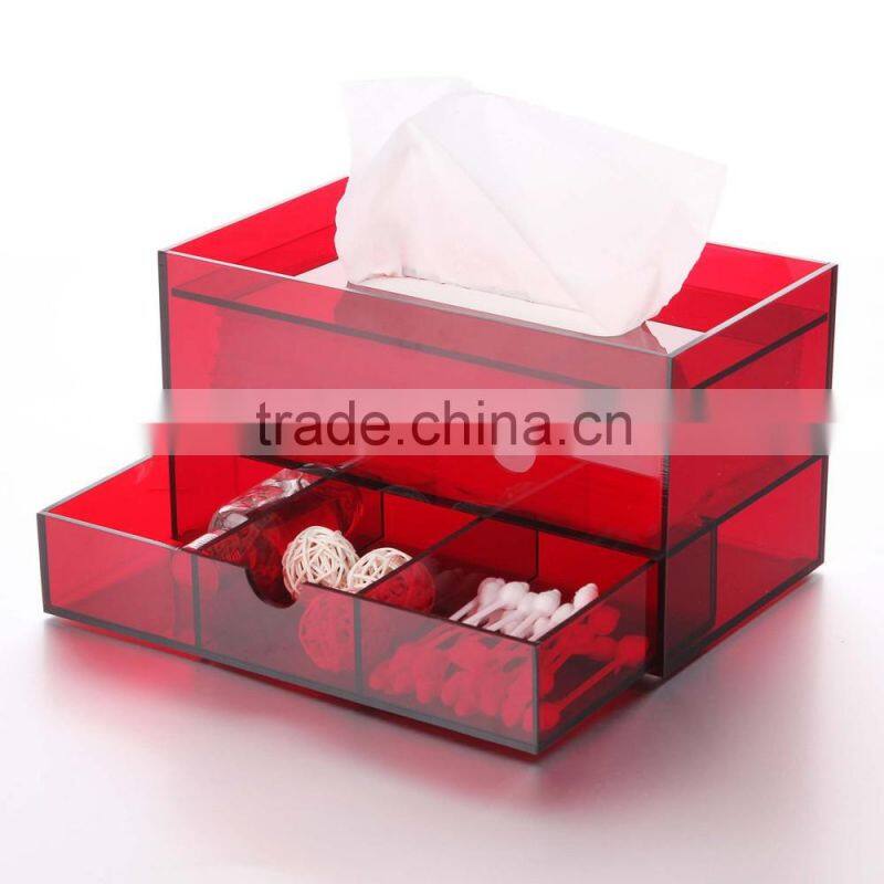 beautiful red acrylic tissue box,plastic tissue box,acrylic napkin box with drawer