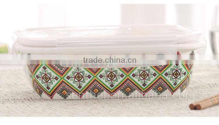 Ceramic food container,2 Compartments lunch food storage container,rectangle ceramic bento box