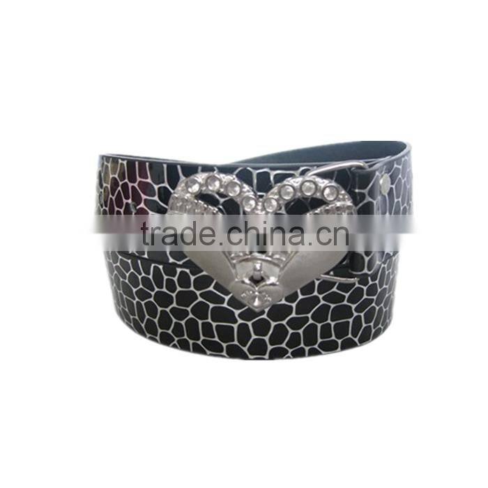Woman Fashion White Spots PU Belt With Heart Shape Buckle