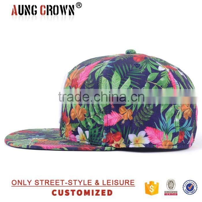 Wholesle Cheap Custom Embroidery Flat Brim Floral Snapback Hat Custom