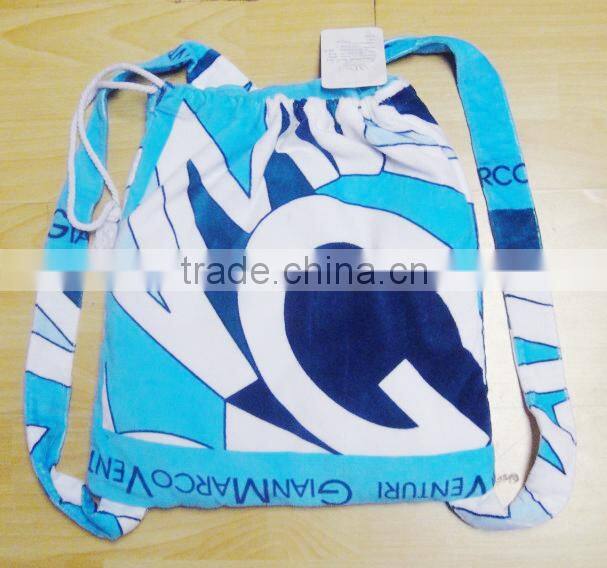 2015 fashion design custom cotton velour printing towel material Beach Bag