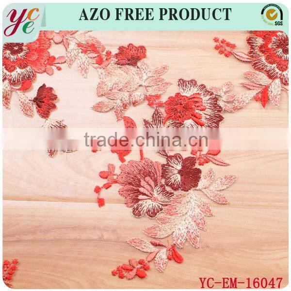 Chinese flowering crab-apple type design embroidered organza fabric embroidery