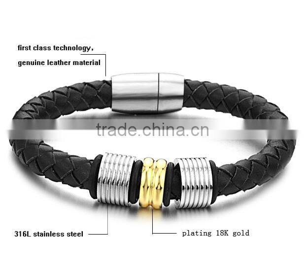 stainless steel genuine leather bracelet