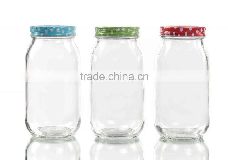 Clear Cylinder Round Mason Jar With Colored Lid