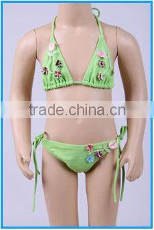 Domi wholesale 2 piece kid's leopard swimwear hot selling kids string bikini with cute skirt and cap
