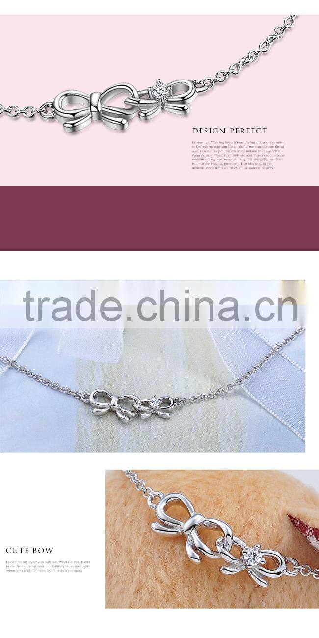 New 925 Sterling Silver Double Bows Chain Bracelet Fashion Bangle Bracelets