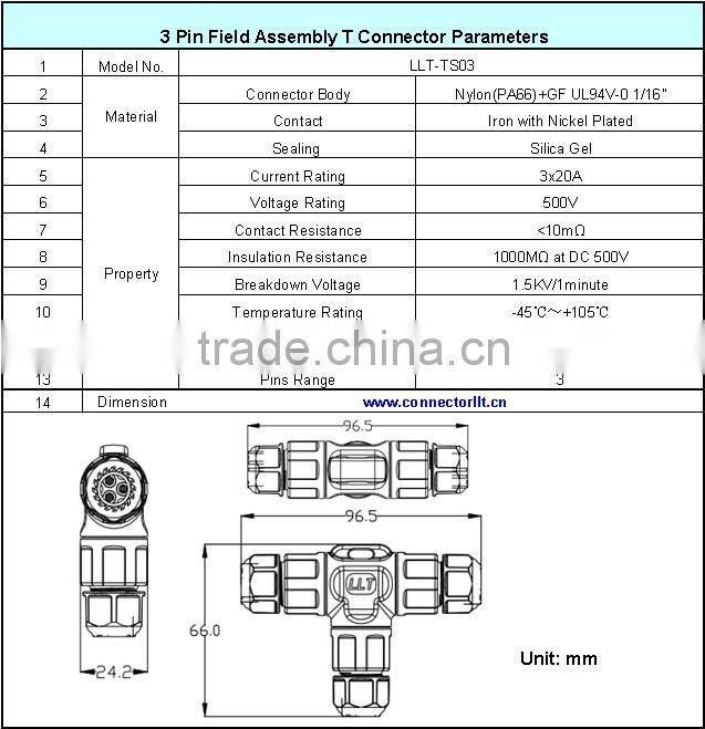 LLT easy to install waterproof T connector field assembly T connector