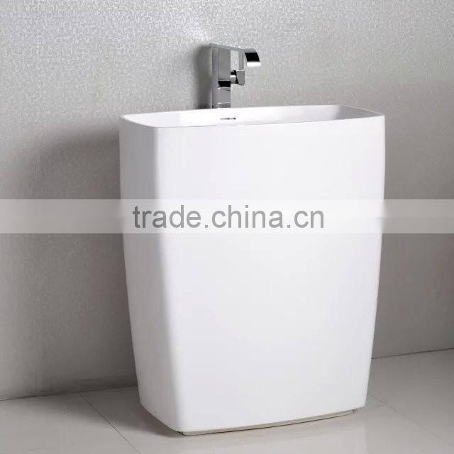 Good Quality solid surface bathroom Freestanding Pedestal Wash Basin, artificial stone pedestal wash basin