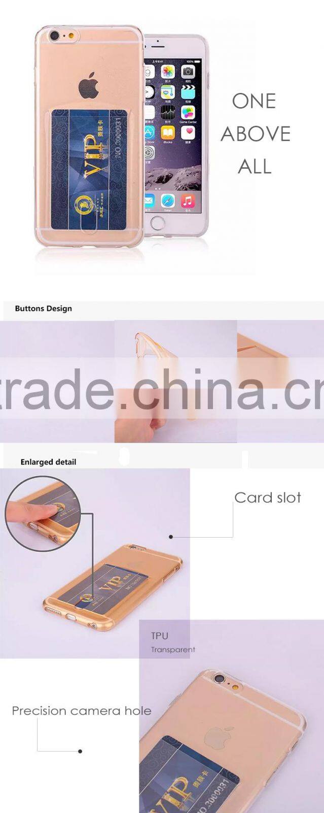 Newest multicolor anti-friction soft TPU with card slot slim transparent mobile phone case back cover for Apple iPhone 6