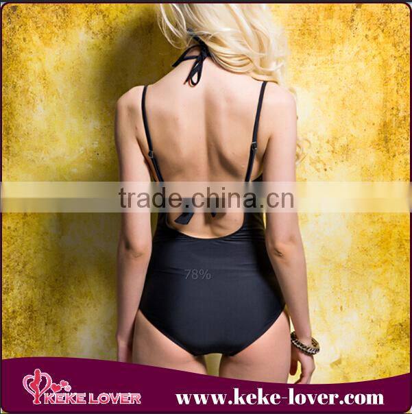 summer hot selling one piece swimwear 2015 latex black seersucker swimsuit new style sexy polyester brazilian bikini