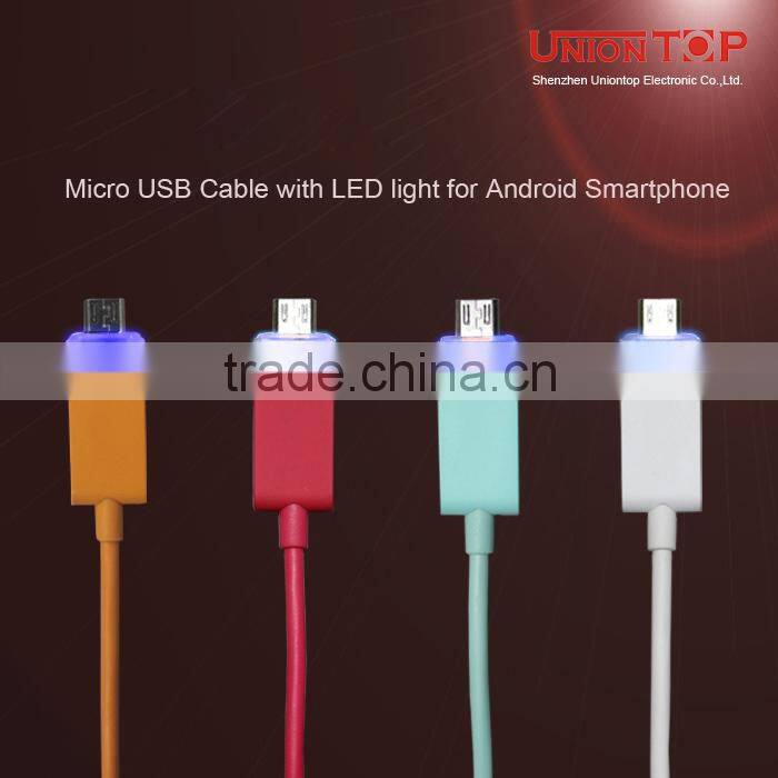 colorful fast charging micro usb cable bulk with led light for Samsung/Huawei/Xiaomi/HTC