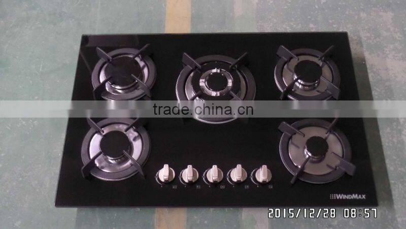 Built-in tempered Glass 5 burners gas stove/gas cooker for sale