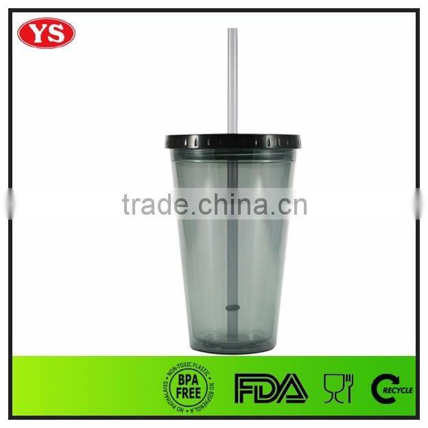 16 ounce double wall plastic cold tumbler with straw