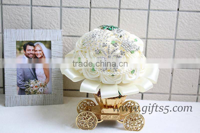Handmade Custom Satin white Pearl Jeweled Wedding Bouquet ,brooch Bouquet