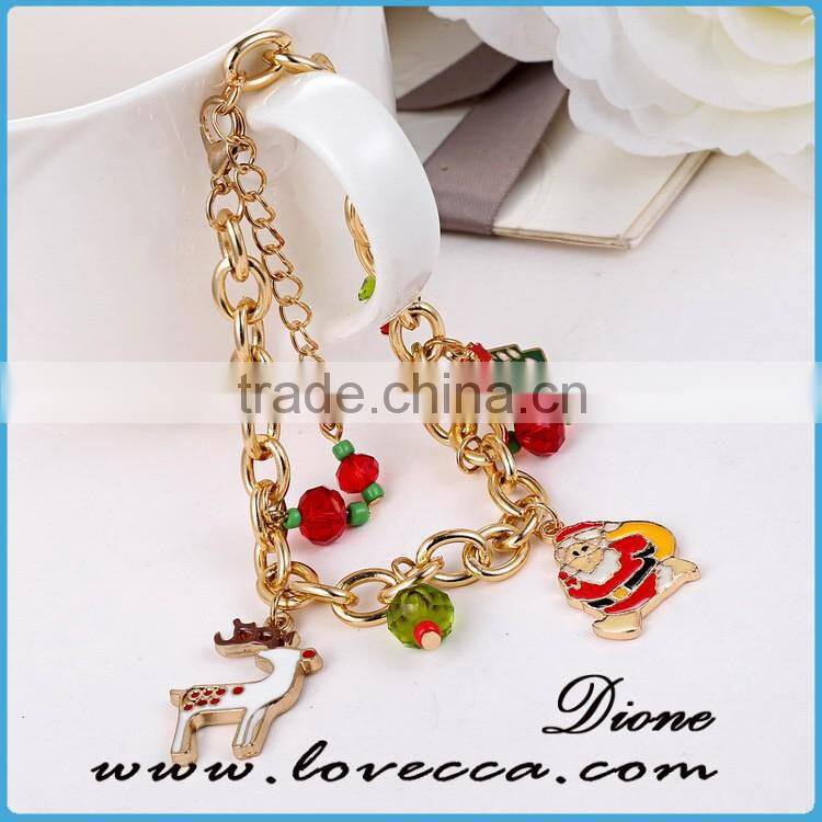 fashion design various colorful charm bracelet ,snowman,deer,XMAS tree charms