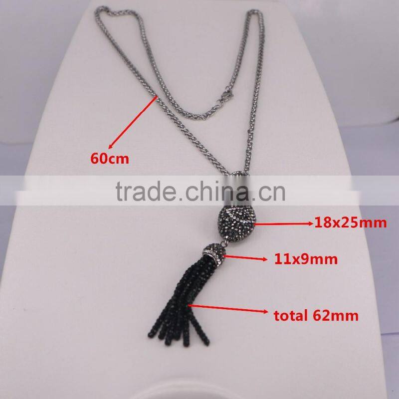 Oval/Evil Eye Pendant Necklace, Gem stone Druzy Pendant, With Crystal Paved Crystal Tassel Jewelry, Stone Chain Necklace