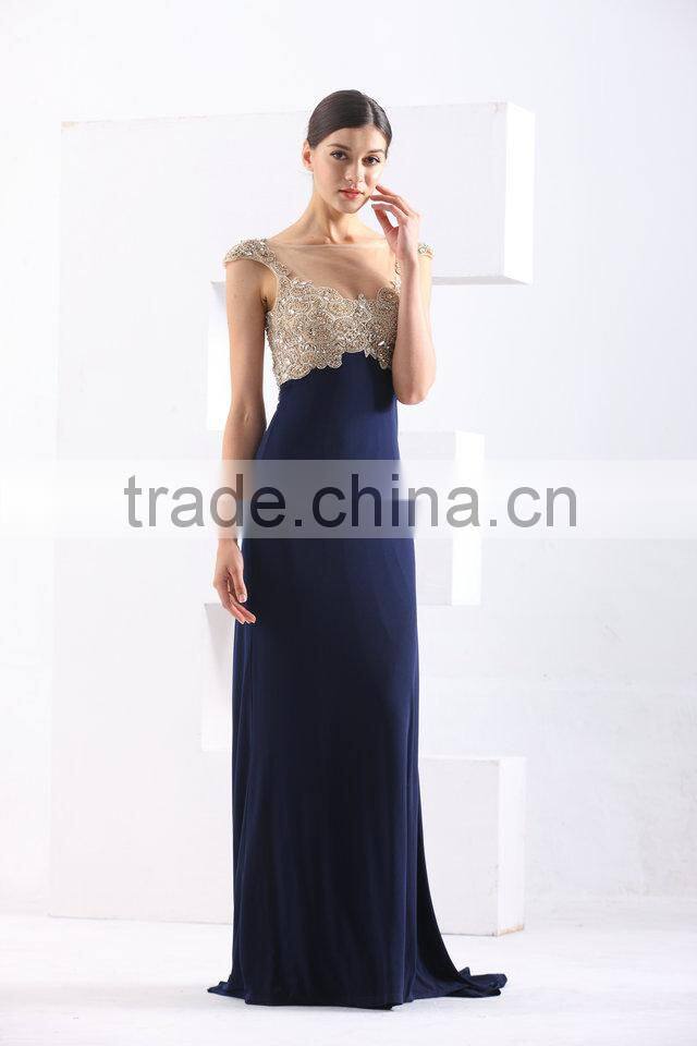 Sexy Elegant High Tall Beaded Cap Sleeve Navy Blue Long Evening Dress Alibaba China