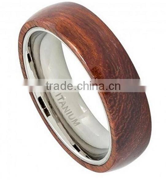 Titanium 6MM Wedding Band Mens Womens Unisex Domed Titanium Ring with Hawaiian Koa Wood Inlay