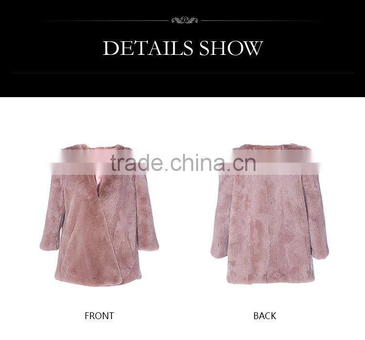 Global sale fuchsia mink warm fur coat V collar mink coat In China