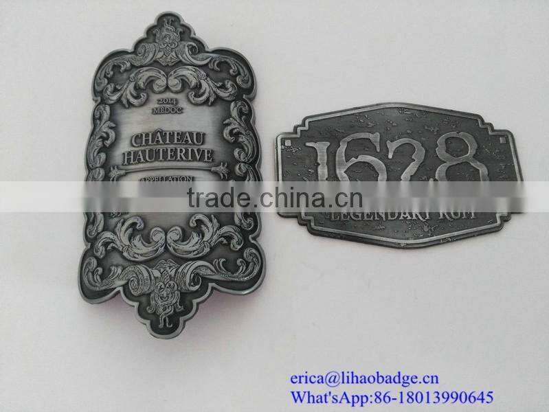 custom metal wine label self adhesive metal wine label plates